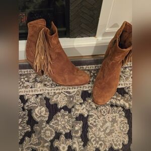 Fringe Suede Ankle Boots - Brown